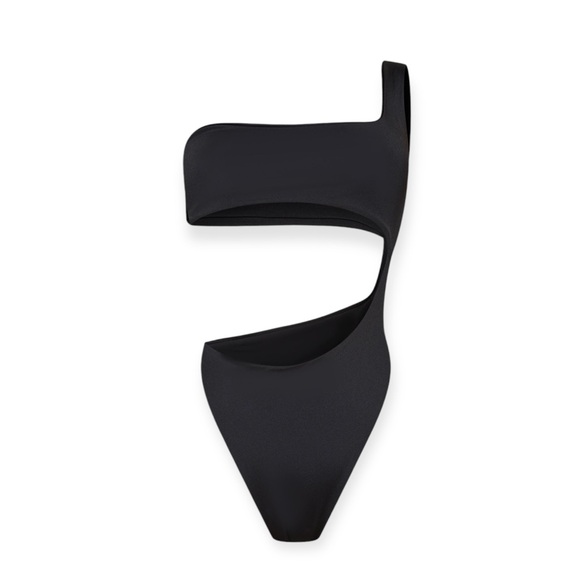 Black One Shoulder Cut Out Swimsuit - Picture 1 of 6